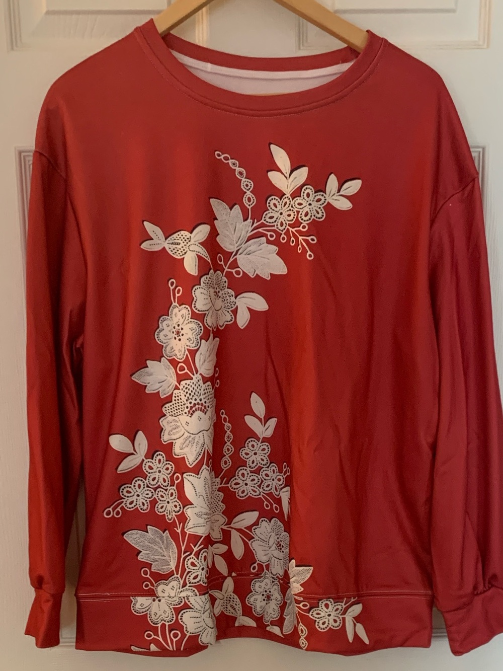 Women's Coral Sweatshirt with White Floral Embroidery